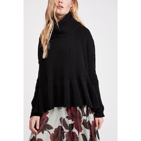 Free People Sweaters - Free People Layer Cake Black Cowl Neck Chunky Knit Sweater Size L